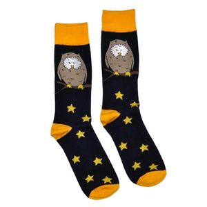Men's Fun Novelty Crew Socks Night Owl Cotton